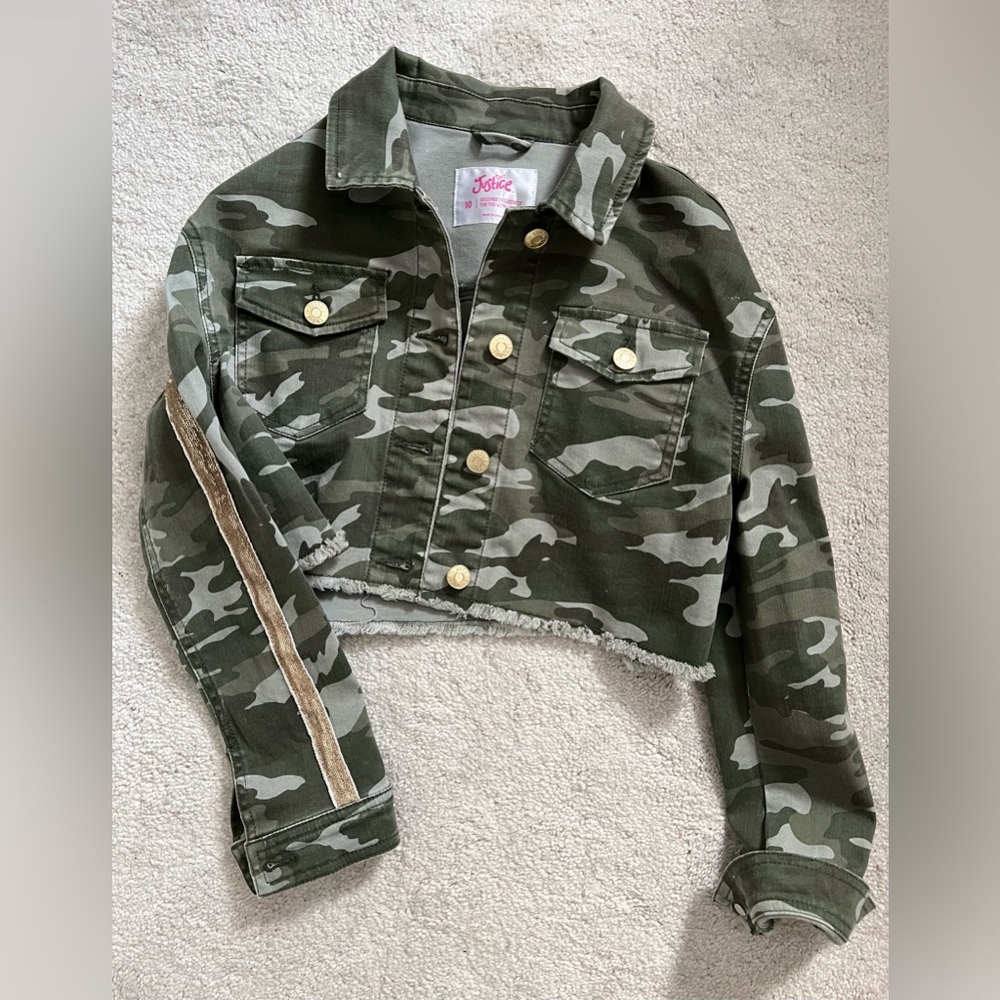 Justice Camouflage crop Jacket Size 10
